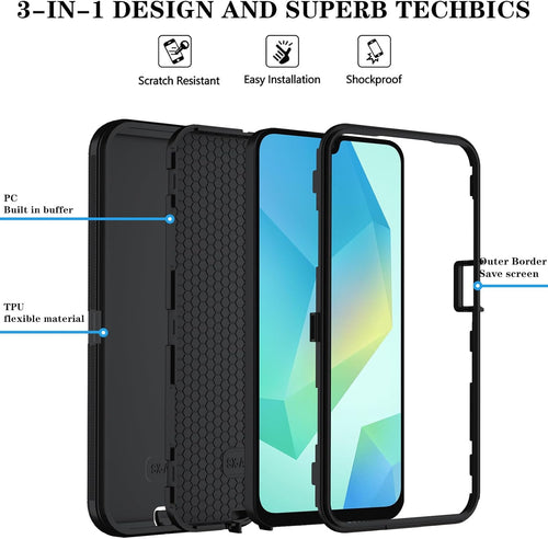 3 in 1 Detachable Protective phone  Case  with Soft HD Screen Protector